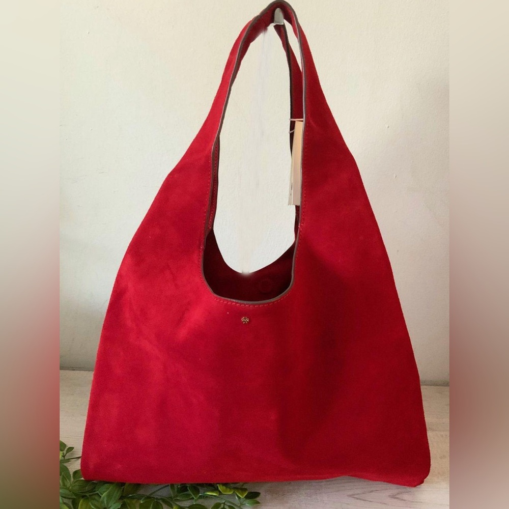 NWT TORY BURCH SUEDE SLOUCH SHOULDER BAG COFFEEBERRY RED